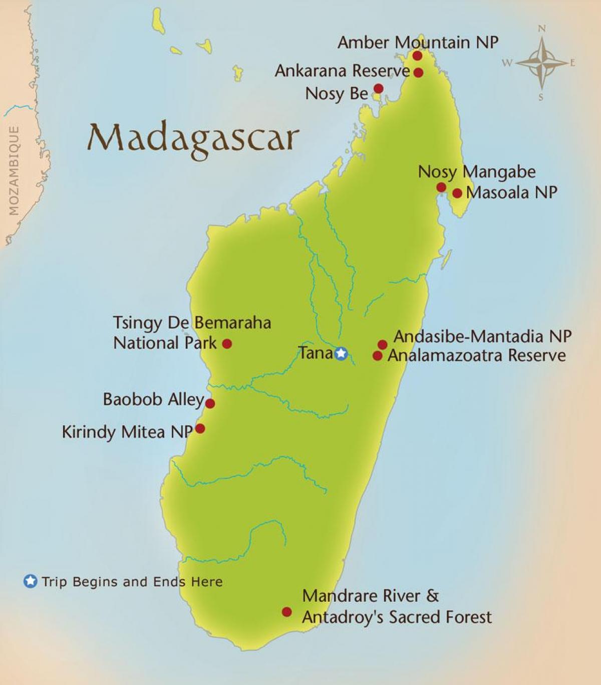 mapa de Madagascar montanhas