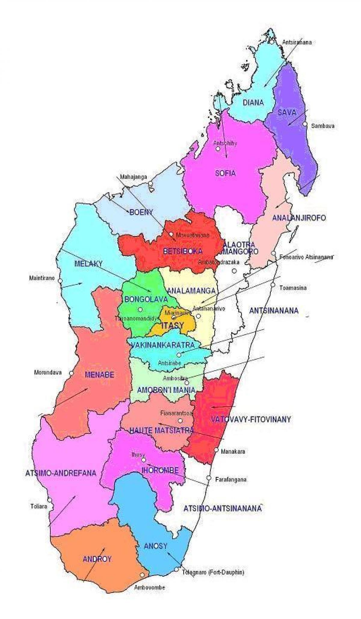 mapa das regiões de Madagascar