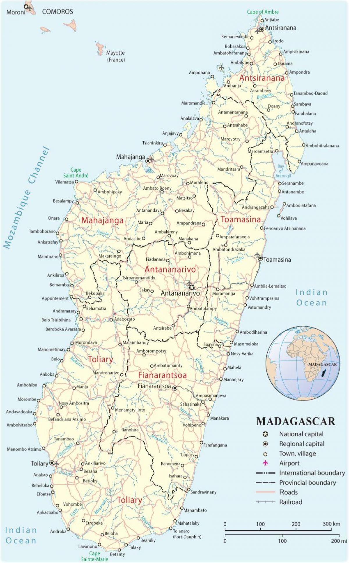 mapa de Madagascar aeroportos