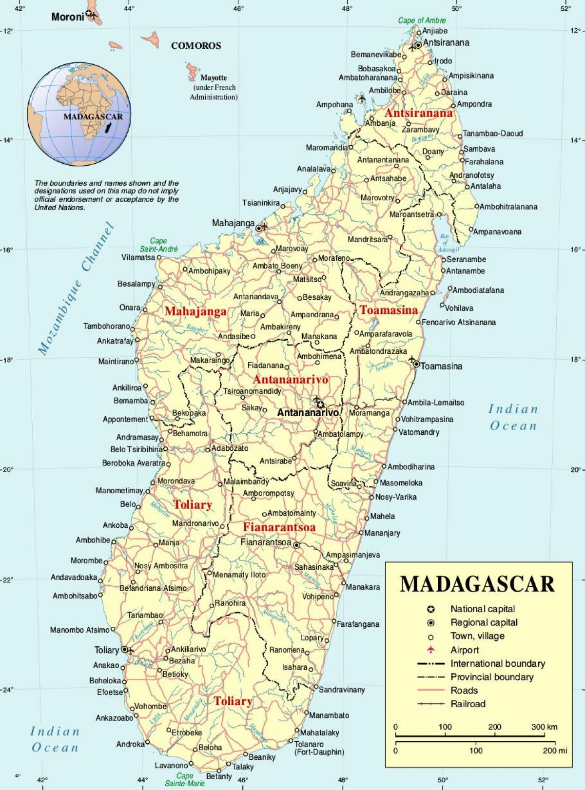 Madagascar mapa com cidades