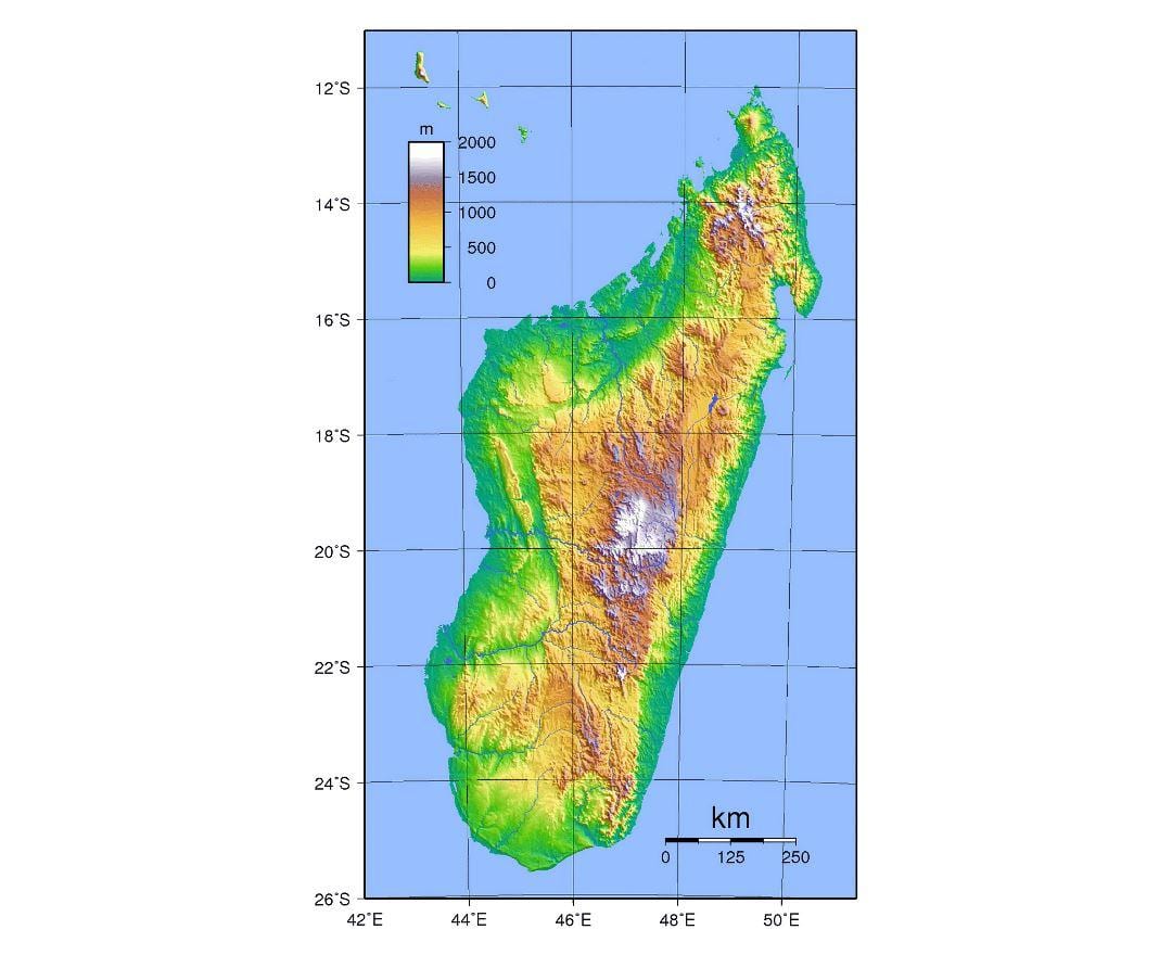 mapa de Madagascar elevação