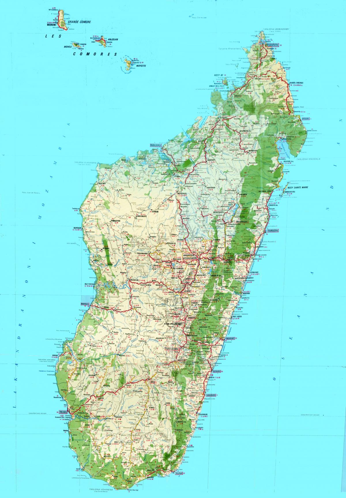 mapa de Madagascar topográfico