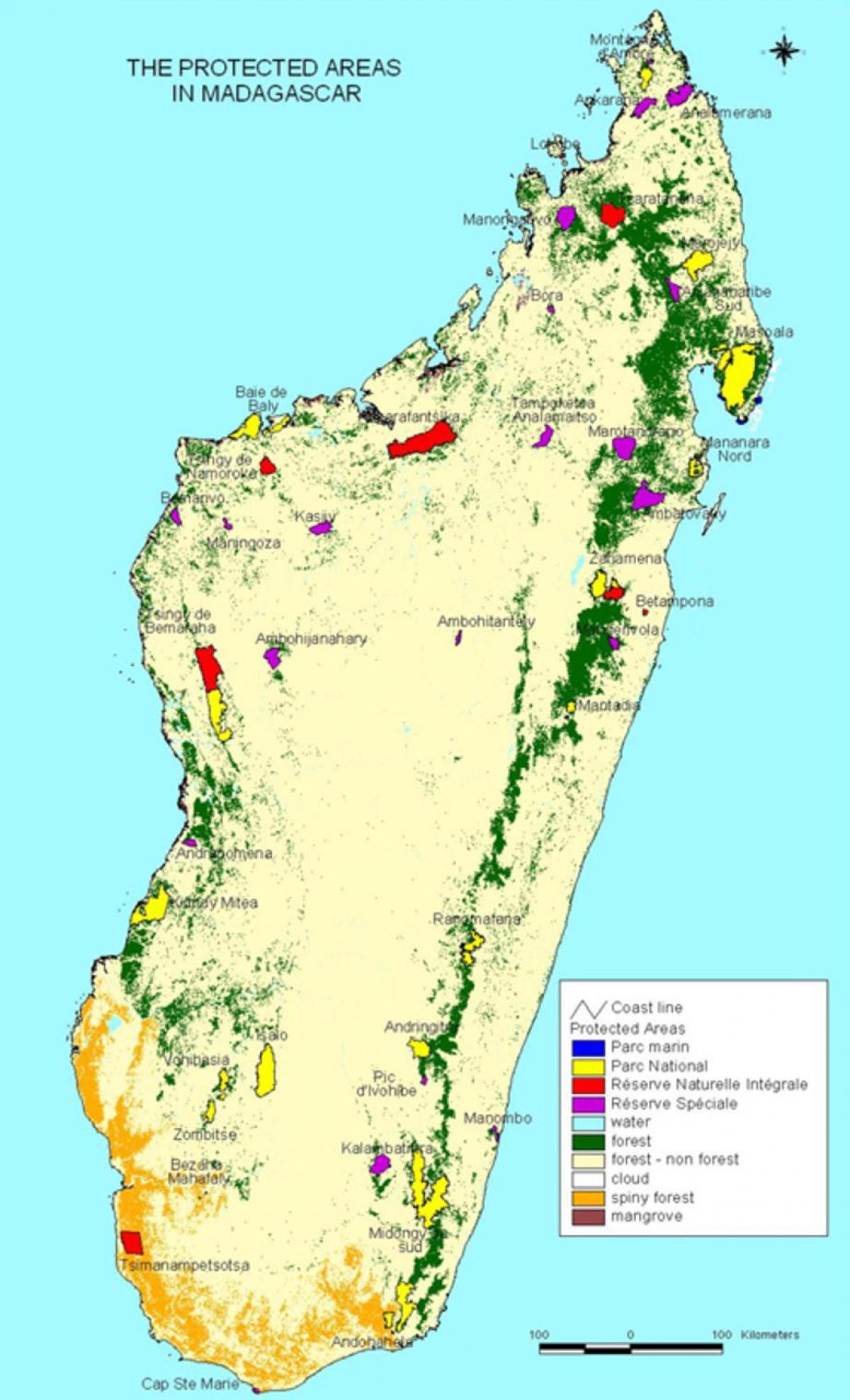 mapa dos parques nacionais de Madagascar