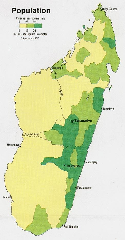 Madagascar densidade populacional mapa
