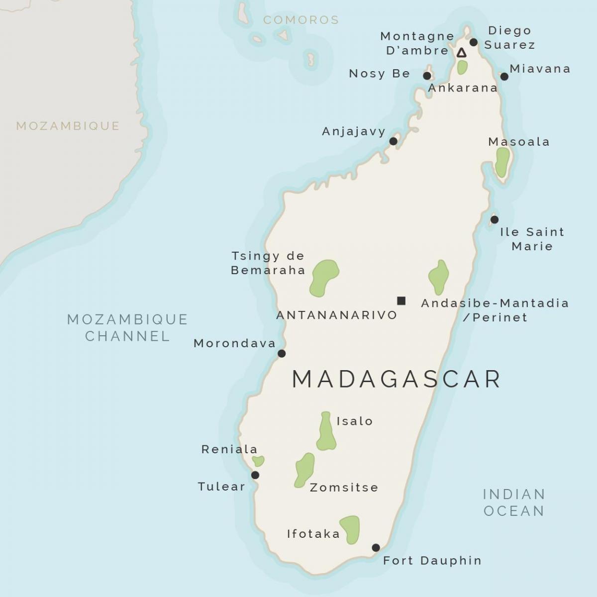 mapa de Madagáscar e as ilhas vizinhas