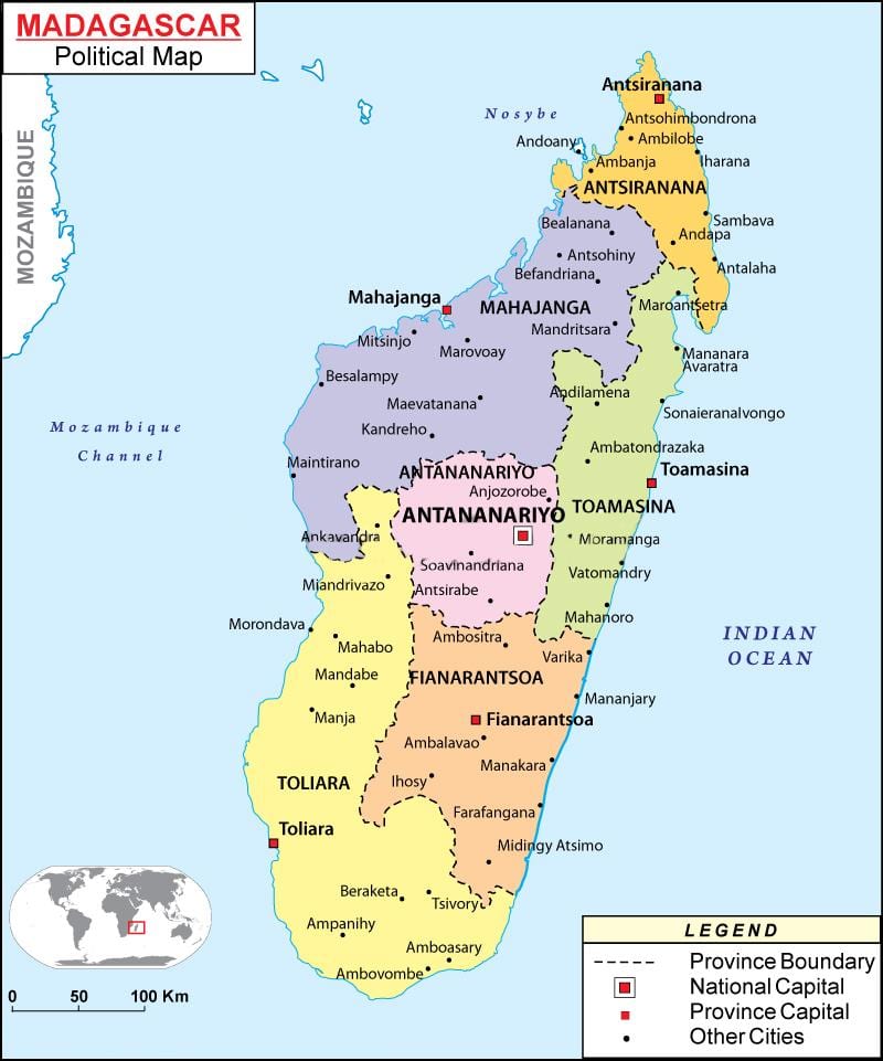 mapa do mapa político do Madagascar
