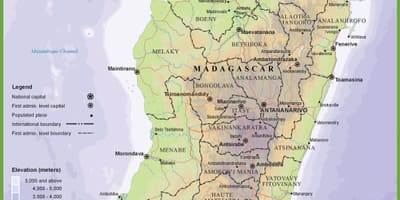 Mapa físico, mapa de Madagascar